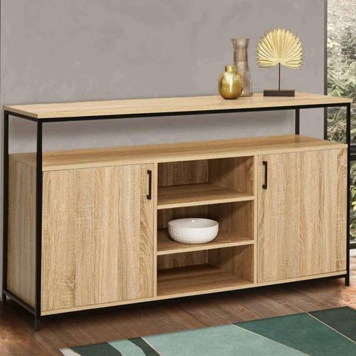 Buffet 2 Portes Et 3 Étagères 140 Cm Detroit Design Industriel