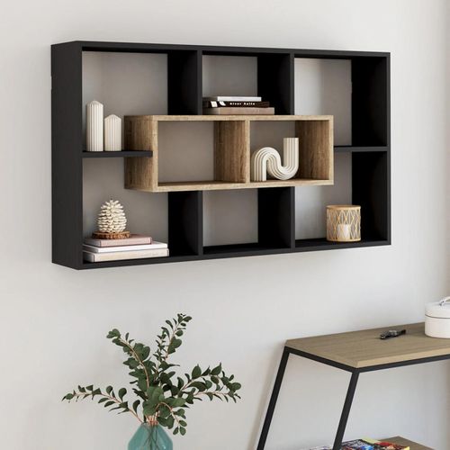 Idmarket Etagère Murale Colette Avec 8 Compartiments Noir Et Effet Bois