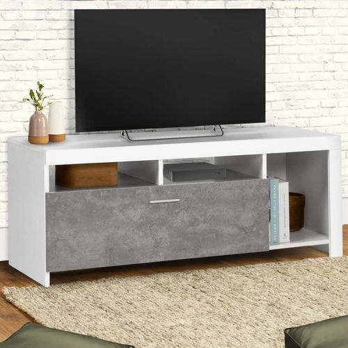 Meuble Tv 110 Cm Malo Blanc Et Placard Effet Béton
