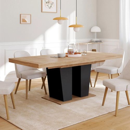 Table À Manger Extensible Rectangle Eliad 6-10 Personnes Bois Et Noir 160-200 Cm