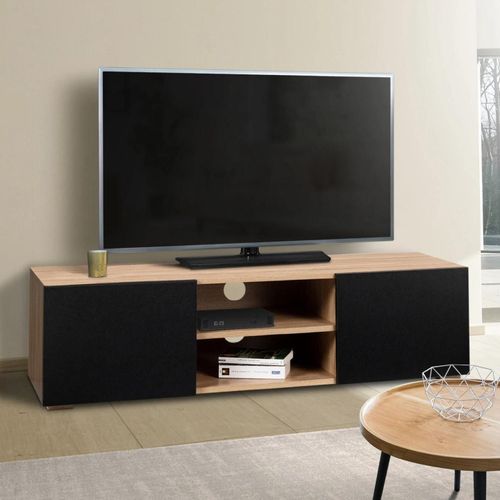Meuble Tv 113 Cm Eli Bois Façon Hêtre Portes Noires