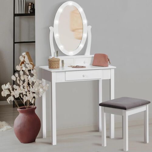 Coiffeuse Bella Avec Miroir Led Et Tabouret