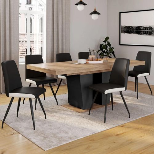 Lot De 6 Chaises Ada Noires Liseré Blanc Pied Araignée Pour Salle À Manger