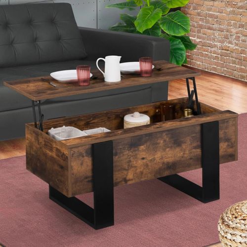 Table Basse Plateau Relevable Phoenix Bois Effet Vieilli Et Noir