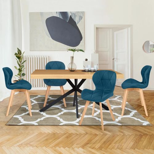 Lot De 4 Chaises Robine En Tissu Bleu Canard Pour Salle À Manger