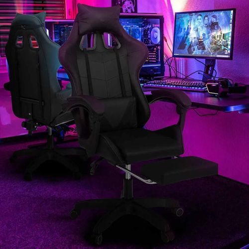 Fauteuil De Gaming Alex Réglable Avec Repose-Pied, Coussin De Tête Et Coussin Lombaire Noir