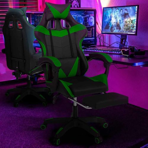 Fauteuil De Gaming Alex Réglable Avec Repose-Pied, Coussin De Tête Et Coussin Lombaire Noir Et Vert