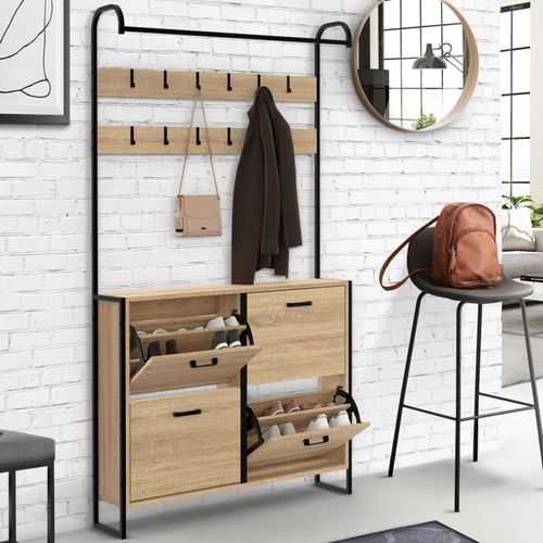Vestiaire D'entrée Industriel Meuble Chaussures 4 Portes