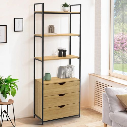 Etagère Bibliothèque 4 Niveaux Avec 3 Tiroirs Detroit Design Industriel