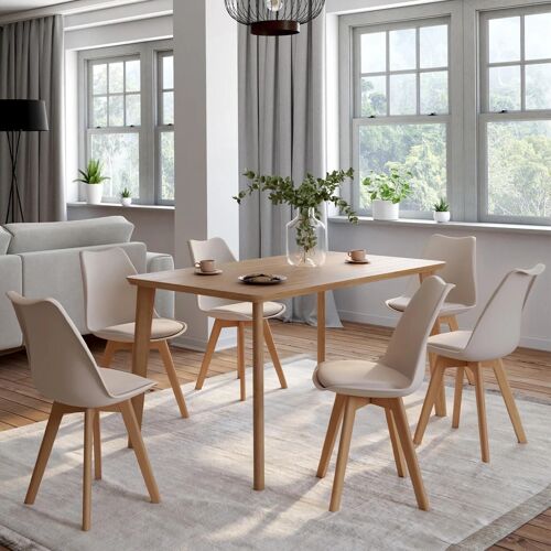 Lot de 6 chaises scandinaves sara beige pour salle à manger