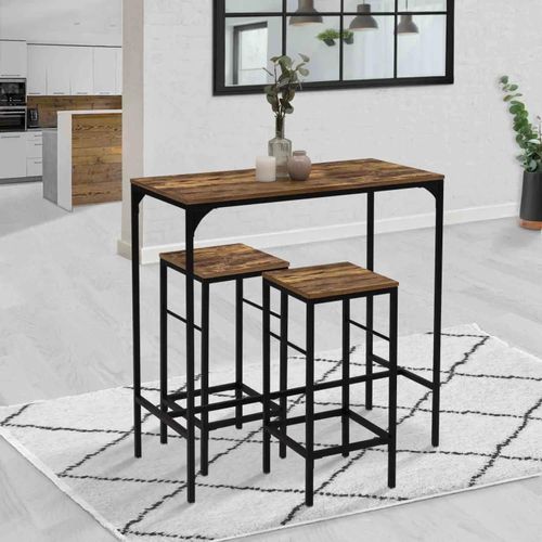 Ensemble Table Haute De Bar Dayton 100 Cm Et 2 Tabourets Effet Vieilli Design Industriel