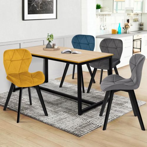 Lot De 4 Chaises Robine En Velours Mix Color Bleu, Gris Foncé, Gris Clair Et Jaune
