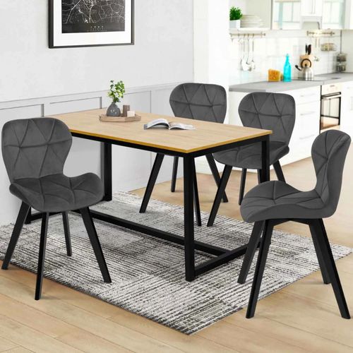 Lot De 4 Chaises Robine En Velours Gris Foncé Pieds Noirs