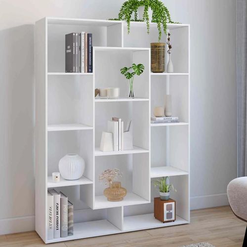 Etagère Bibliothèque Colette Avec 11 Compartiments Blanc H.143 Cm