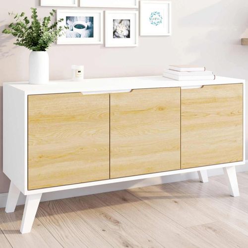 Buffet Bas Scandinave 113 Cm Finn Blanc 3 Portes Façon Hêtre