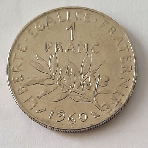 Monnaie 1 Franc Semeuse O.Roty, Tranche Striée, Nickel- 1960 - Petit Zéro - Ttb++