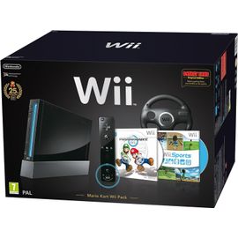 Console Wii Noire Nintendo Pack Anniversaire 25 Ans + Mario Kart + Volant + Wii Sports + Donkey Kong Original