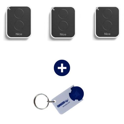 NICE - Lot de 3 Télécommande 2 canaux ON2E - 433.92 MHz + 1 porte-clés DOMOBIP