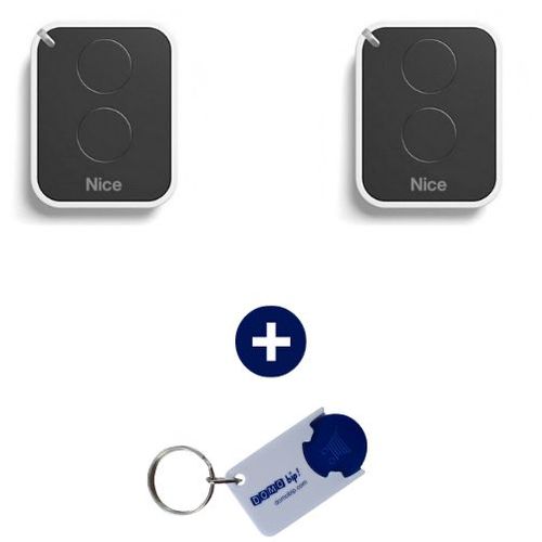NICE - Lot de 2 Télécommande 2 canaux ON2E - 433.92 MHz + 1 porte-clés DOMOBIP