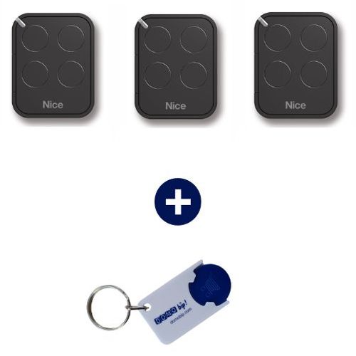 NICE - Lot de 3 Télécommande 4 canaux FLO4RE - 433.92 MHz + 1 porte-clés DOMOBIP