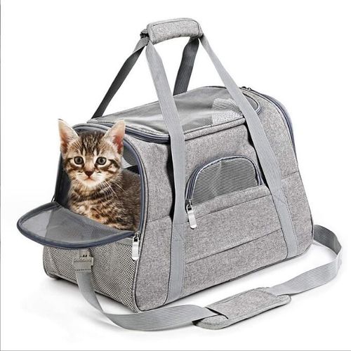 Sac De Transport Pour Chat Chien, Caisse Transport Chat Chien Respirant Et Pliable, Avec Coussin En Peluche Amovible (52x35x25cm, Gris)