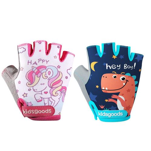 Gants De Cyclisme Élastiques Antidérapants Pour Enfants, Équipement De Cyclisme Avec Dessin Animé Dinosaure Licorne Imprimé, Demi-Doigt