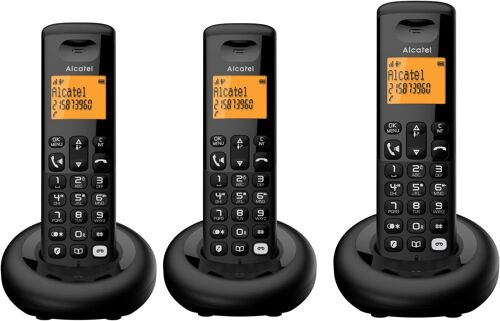 E260 S. Voice Trio - Téléphone Fixe Sans Fil Dect Avec Répondeur - Design Compact - Grand Écran Rétroéclairé - Mains Libres - Fonction Blocage Des Appels Indésirables - 3 Combinés - Noir