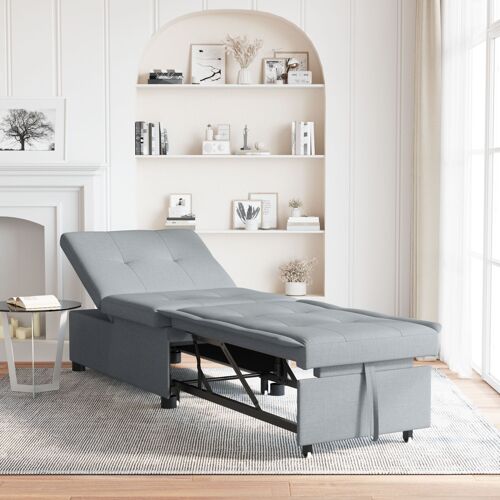 vidaXL Canapé Lit 3-en-1 - Style Escamotable en Tissu Gris Clair