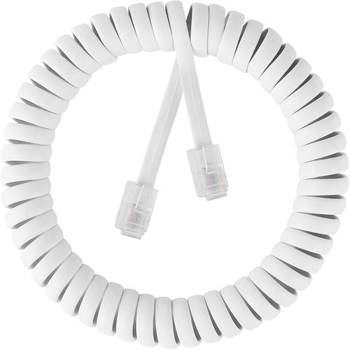 Câble Spiralé Pour Téléphone - Flexible - Cordon Bouclé Rj9 - Prise Rj9 Vers Prise Rj9 - Câble Téléphonique Fixe (Blanc, 2 M)
