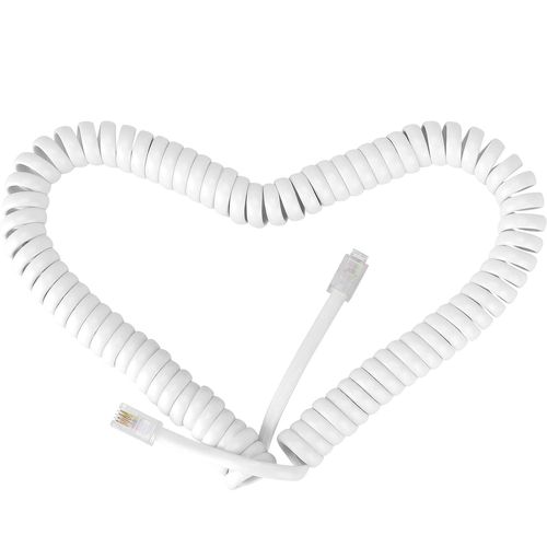 Câble Spiralé Pour Téléphone - Flexible - Cordon Bouclé Rj9 - Prise Rj9 Vers Prise Rj9 - Câble Téléphonique Fixe (Blanc, 3 M)