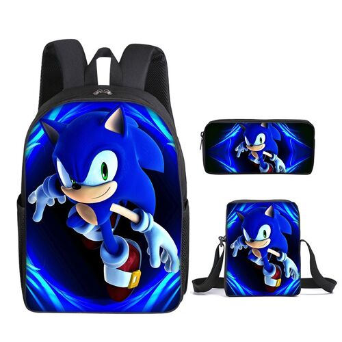 Sac à dos Sonic trois pièces (sac à dos, trousse et besace),sac de rangement Sonic grande capacité,sac à dos Sonic cartoon anime, cartable pour garçons et filles