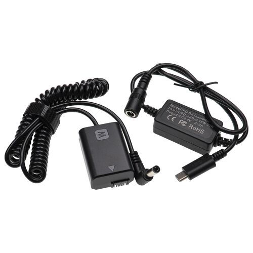 vhbw Alimentation USB compatible avec Sony Cybershot DSC-RX10 II appareil photo, caméra vidéo - Coupleur DC - 2m, câble spiralé