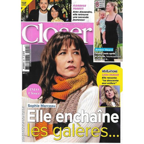 Closer N°904 07/10/2022 Sophie Marceau/ Florence Foresti/ Amber Heard/ Lara Fabian/ Les Beckham/ Famille Royale D'angleterre