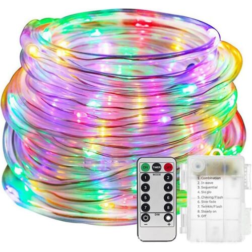 KAL-Guirlande Lumineuse Led De 10 M, 100 Led, À Piles, Avec Télécommande Et 8 Modes, Étanche, Décoration Pour Intérieur Ou Extérieur, Jardin, Mariage (Lumière Colorée)