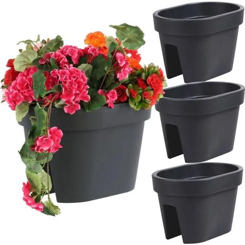Lot De 3 Bacs À Fleurs Garde-Corps 39,5 Cm X 27 Cm Anthracite