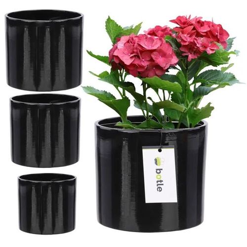 3 X Pot Rond En Céramique H 16 12,5 12 Noir
