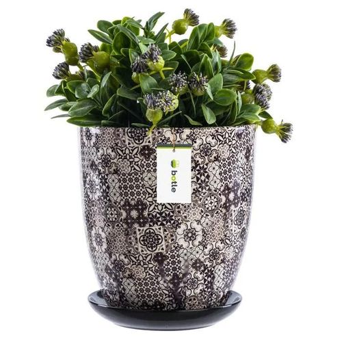 Pot Céramique Rond Ø12 Cm H 13 Cm Support Mosaïque Marron