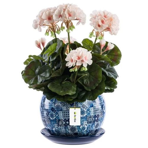 Pot De Fleurs Rond En Céramique Ø14 Cm Base En Mosaïque Bleue