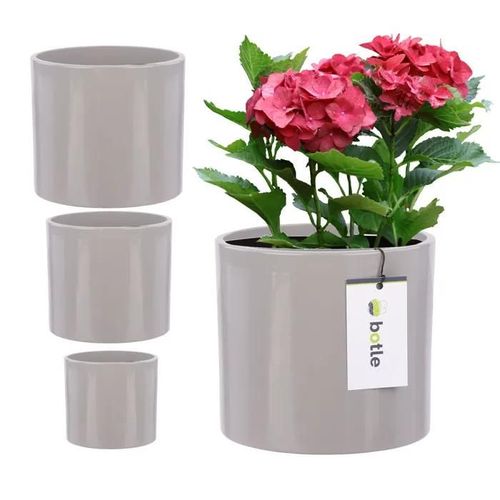 3 X Pot Rond En Céramique H 16 12,5 12 Gris Clair