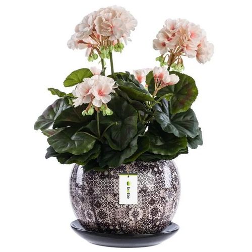 Pot De Fleur Sphère Ronde En Céramique Ø10.5 Cm Base Mosaïque Marron