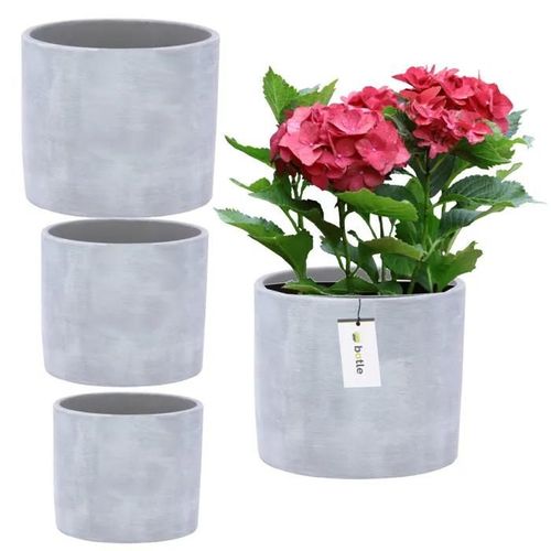 3 X Pot Circulaire En Céramique H 16 12,5 12 Béton Gris
