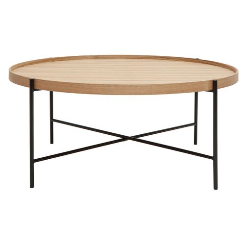 Table Basse Ronde En Bois Clair Et Métal Noir D90 Cm Bassy
