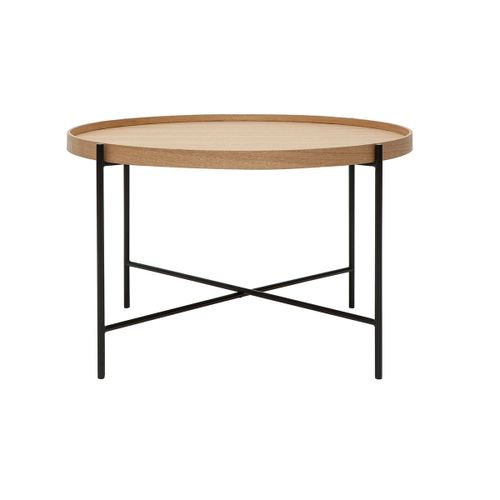 Table Basse Ronde En Bois Clair Et Métal Noir D75 Cm Bassy