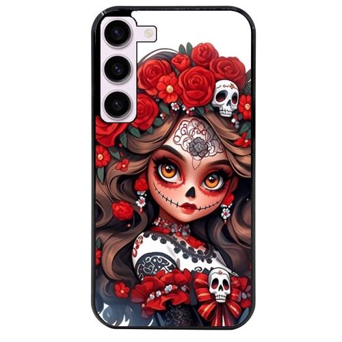 Coque Noire Pour Galaxy S25 Tete De Mort Calavera Rouge