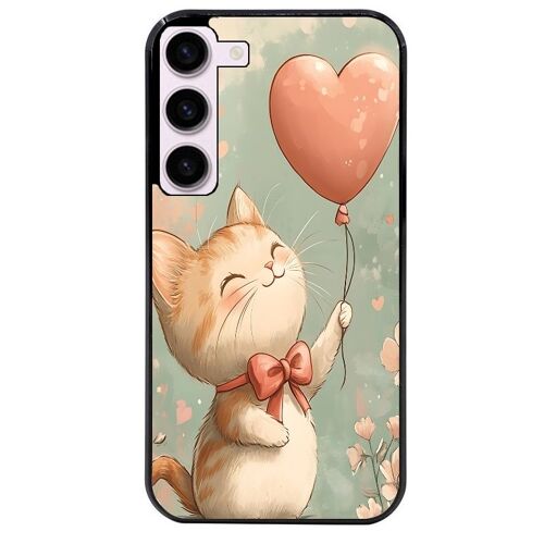 Coque Noire Pour Galaxy S25 Motif Chat Ballon