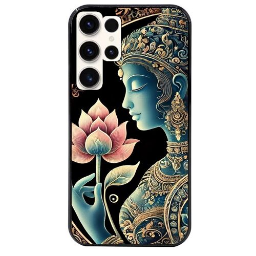 Coque Noire Pour Galaxy S24 Ultra Motif Bouddha Et Lotus