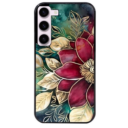 Coque Noire Pour Galaxy S25 Fleur Poinsettia Style Noel