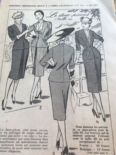 Supplément Hebdomadaire Femmes D Aujourd Hui 313 - Mai 1951 - 2 Pièces Taille 50 - Chapeaux - Bavoirs - Napperon