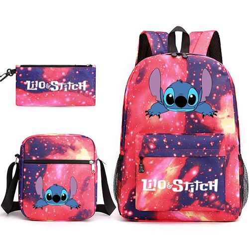 Sac à dos motif dessin animé Stitch, cartable pour garçons et filles, sac à dos grande capacité, ensemble trois pièces de sac à dos Stitch (sac à dos, trousse et sac messager)