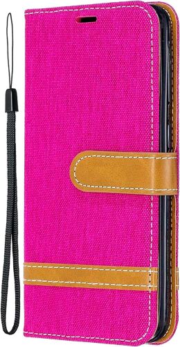 Coque Pour Samsung Galaxy J3 2016 / J320, Coque Housse Portefeuille Case Etui Denim Pu Cuir Porte Carte Flip A Rabat Magnetique Support Housse Pour Samsung Galaxy J3 2016 / J320,Rose Rouge